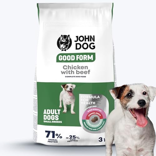 JOHN DOG Nourriture pour Chiens Adultes, croquettes pour Chiens, Nourriture sèche pour Chien, Nourriture pour Animaux, Nourriture pour Animaux domestiques, sans sultes, Poulet avec Viande de bœuf
