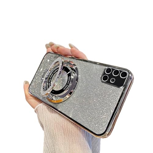 SIYOPINPFY Case for Samsung Galaxy A71 4G Case Glitter Sparkly Diamond Luxury Plating Silicon TPU Soft Cover Camera Protector with Magnetic Ring Stand Holder for Samsung Galaxy A71 4G, Shiny Silver