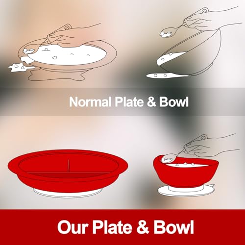 Maxcheck 7 Pcs Spill Proof Scoop Bowl and Partitioned Plate Set with Suction Base and Adaptive Utensils Set Non Slip Weighted Angled Silverware Adaptive Self Feeding Dinnerware for Elderly Disabled - Image 5