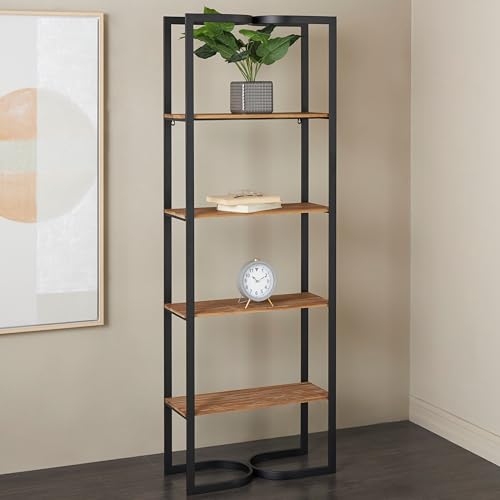 Black Metal 4 Tier Shelving Unit with Wood Shelves and