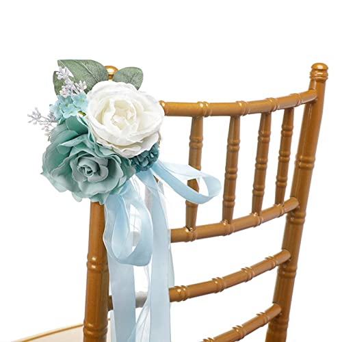 ZWMBYN Juego de 8 sillas de Pasillo de Boda, Flores Artificiales Florales de Rosas con Cintas, Banco de sillas de Iglesia, Lazos para Bodas, Ceremonias de recepción, decoración de sillas de Fiesta Cover