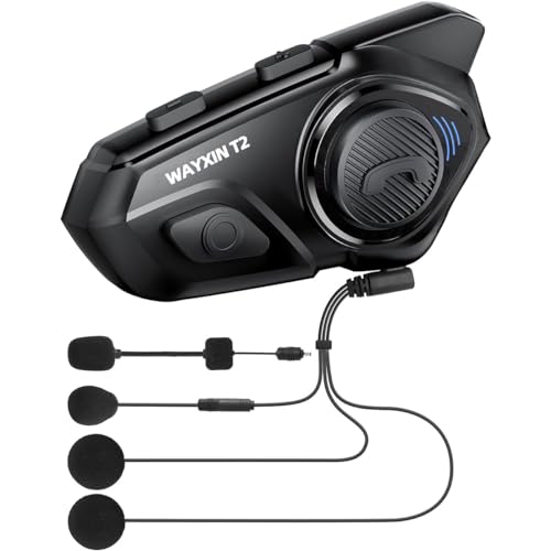 WAYXIN T2 Interfono Moto Auricolare 300M Sistema di Comunicazione con Wireless Bluetooth 5.1 IPX7...