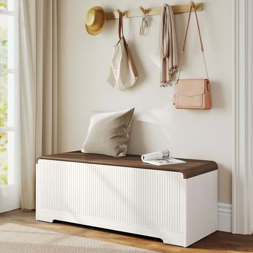 Homiflex Storage Chest, 47.2" Large Entryway Bench with Storage Off White by Homiflex - Used condition - Image 2