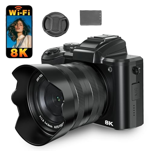 Topiky Cámaras Digitales 8K para Fotografía, Enfoque Automático 88MP WiFi Cámara Profesional con Zoom 16X de Doble Lente Cámara Web Selfie CAM con Pantalla Táctil de 3,2 Pulgadas Flash