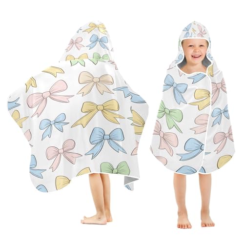 Kigai Colorful Bow Hooded Beach Towel for Kids Soft Absorbent Quick Dry Bath Towel with Hood Lightweight Toddler Shower Pool Bath Wrap for Boys Girls