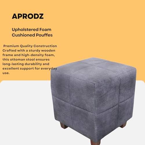 Image of APRODZ Square Printed Ottoman Stool Upholstered Foam Cushioned Pouffes for Living Room | Puffy Muddha Stool for Footrest & Sitting, Velvet Pouf Stool, Furniture for Home Decor, Office Set of 2(Navy)