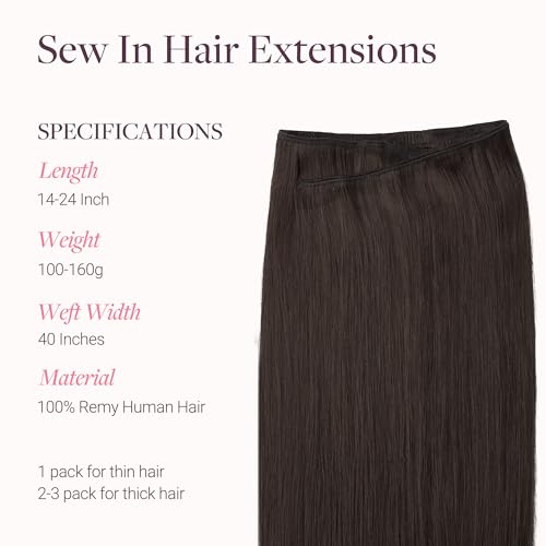 Image of GOO GOO Sew in Hair Extensions Real Human Hair, Weft Hair Extensions Human Hair, 2A Light Brown 18inch 120g, Weft Bundles Straight Silky Remy Hair