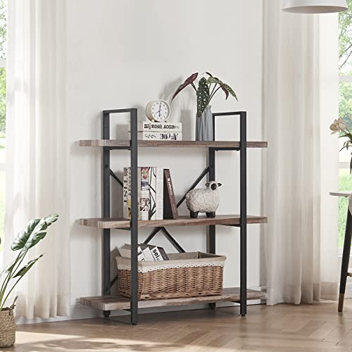 Homissue 3-Tier Bookshelf，Vintage Industrial Book Shelf, Rustic Wood And Metal Bookcase And Bookshelves, Display Rack And Storage Shelf For Living Room Bedroom And Kitchen, Retro Brown #TOP2
