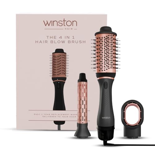 Image of WINSTON 4 in 1 Hair Styling Blow Brush Grey - Blow Dryer, Curling Iron, & Volumizing Brush with Adjustable Heat Versatile Hair Tool - 1 Year Warranty (Grey)