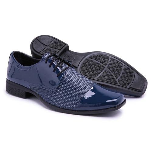 Kit Sapato Social Masculino De Amarrar Derby Em Verniz + Cinto Carteira Meia