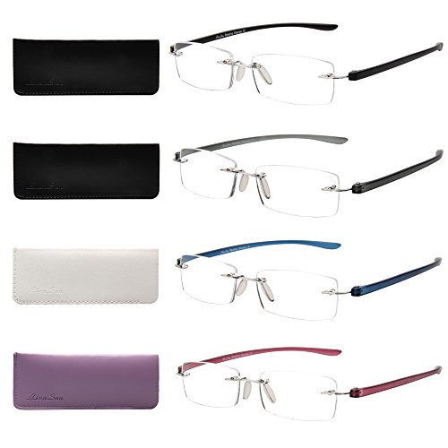 LianSan 4 Pairs Designer Fashion Lightweight Rimless Frameless Mens Womens Reading Glasses Lmo-017(+1.50)