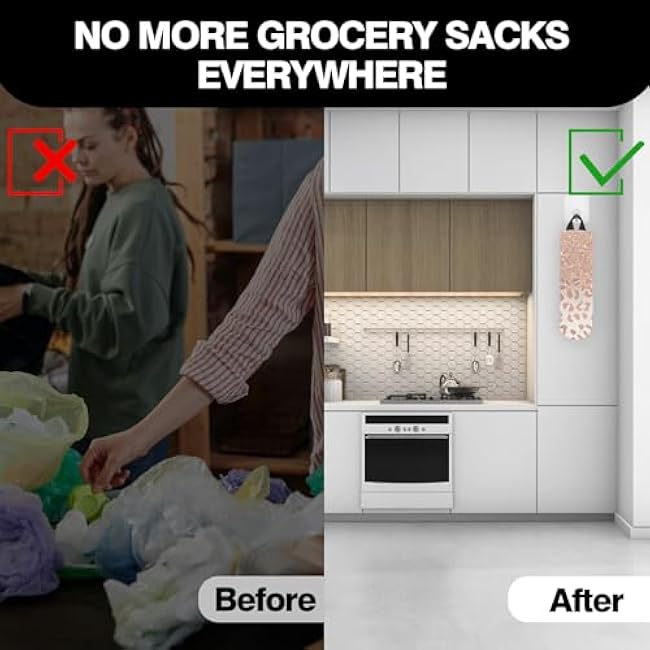 Plastic Bag Holder, Reusable Grocery Bag Organizer/Holder, Durable Large Grocery Bag Storage Dispenser ?for Home Kitchen, Pink Shiny Leopard