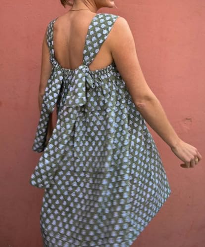 Image of Women Tie Shoulder Mini Dress Floral Ruffle Babydoll Dress Boho Square Neck Sundress Cute Summer Dresses