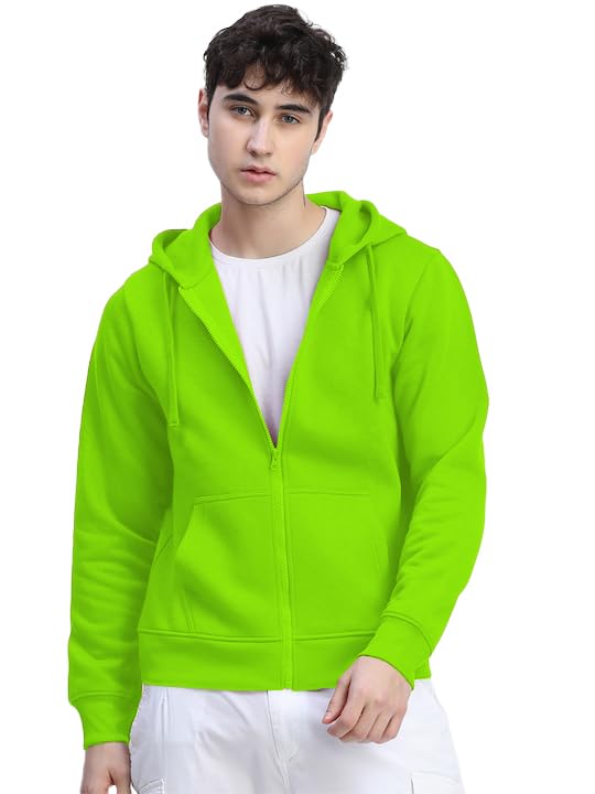 Image of LAZYCHUNKS Men's Cotton Blend Zipper Hooded Sweatshirt | Full Sleeve Hooded Neck Jacket | Regular Fit with Kangaroo Pocket | Stylish Winter Wear for Men