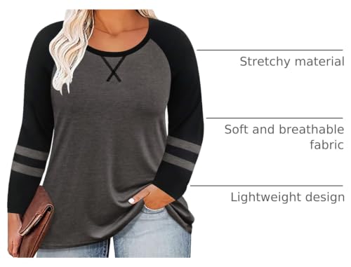Image of CARCOS Plus Size Tops for Women Long Sleeve Fall Tunic Color Block Camo /Plaid /Leopard /Fall Blouse Crewneck Tshirt XL-5XL