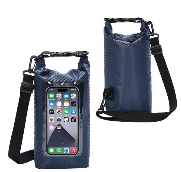 Waterproof Dry Bag, 2L Roll Top Dry Sack Keeps Gear Dry with Waterproof Phone Case and Long Adjustable Shoulder Strap for Outdoor Activities and Water Sports Camping Boating Kayak (Striped Blue)