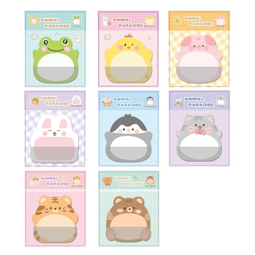 SGERUFZ 8 Piezas Notas Adhesivas con Animales Divertidos, 160 Hojas, Graciosas para Niños, Bloc de Notas para Niñas, Suministros Escolares Kawaii, Notas Autoadhesivas, Estudiantes Hogar Oficina