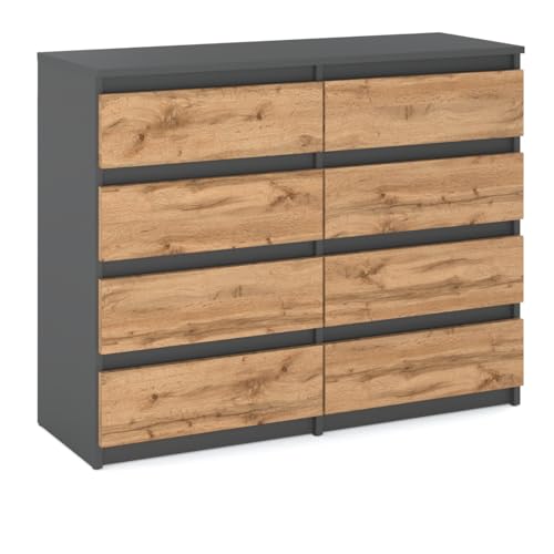 MRBLS_HOME Kommode mit 8 Schubladen - Holz Sideboard 120 x 92,5 x 33,5 cm (B/H/T) - Schmale Kommode für Schlafzimmer & Flur - Regal mit Schubladen - Schrank mit Schubladen (Grau Matt - Wotan) MRBLS_HOME Kommode mit 8 Schubladen - Holz Sideboard 120 x 92,5 x 33,5 cm (B/H/T) - Schmale Kommode für Schlafzimmer & Flur - Regal mit Schubladen - Schrank mit Schubladen (Grau Matt - Wotan)