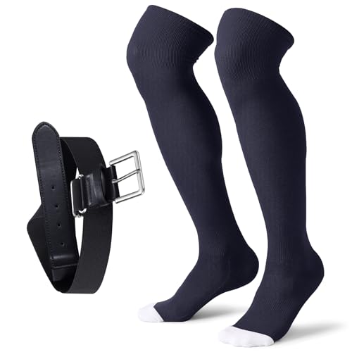 Image of XZQTIVE Baseball Socks and Belt Combo,Over the Knee Softball Socks and Belt,Knee High Football Socks for Kids Youth Adults