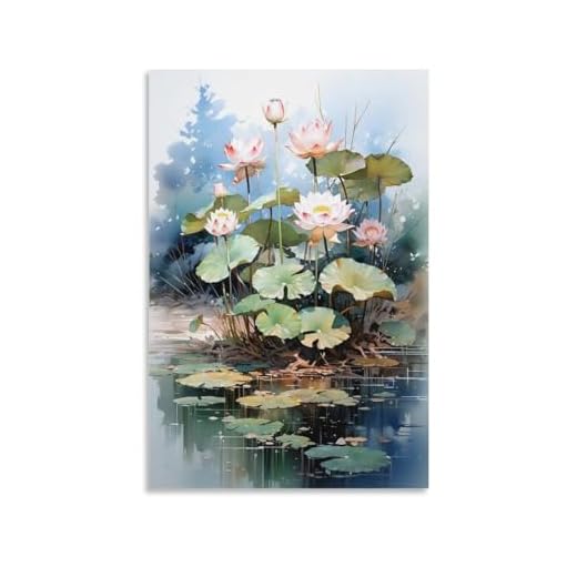 Lienzo decorativo rústico de loto para pared, impresiones abstractas de flores, acuarela, plantas de naturaleza, imágenes en lienzo, decoración de pared para decoración del hogar