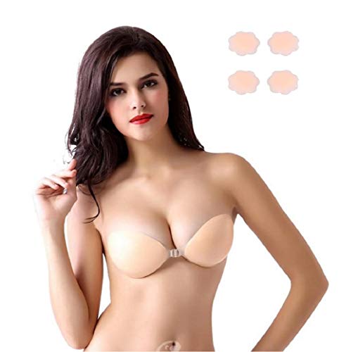 Mystiqueshapes Bundle Freebra 3Pc Set Strapless Invisible Bra+2Pair Nipple Pasties (D, Nude, Regular Thickness) #TOP2