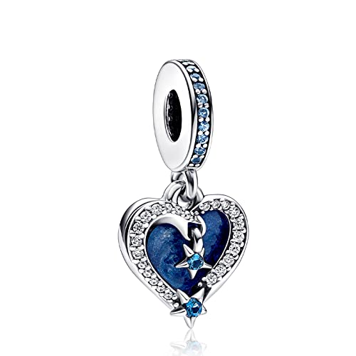 MGIUL Celestial Shooting Star Heart Dangle Anhänger Perlen für Frauen Armbänder Halsketten 925 Sterling Silber Charms Schmuck Geschenk für Mädchen.