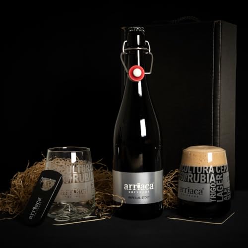 Cerveza artesana ARRIACA IMPERIAL RUSSIAN STOUT Pack Regalo Premium (Estuche 1x75cl + 2 Vasos)
