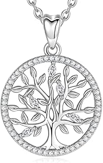 EUDORA Tree of Life Necklace for Women 925 Sterling Silver Cubic Zirconia Pendant for Girls Daughter Mother Gift, 45cm Chain
