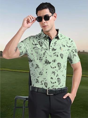 Image of STELLERS Men's Printed Polo T-Shirt | Regular Fit| Feather Touch Feel | Odour Resistant | Wrinkle Free | Stretchable | Anti-Static