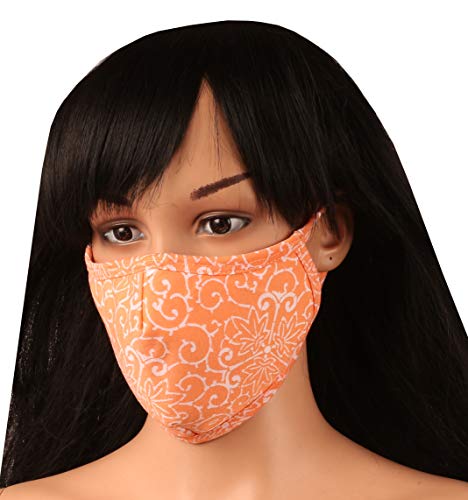Touchstone Soft Cotton Knitted Face Mask - Medium Size Comfortable Washable Double Layer. (Pack of 3). Orange Brown White2