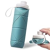 Silertisan Silicone Water Bottle Collapsible Water Bottles, 20oz Foldable Water Bottle BPA Free for Travel, Hiking and Gym (Green)
