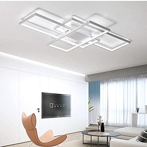 Plafonnier LED design blanc L85cm dimmable avec télécommande pour salon moderne