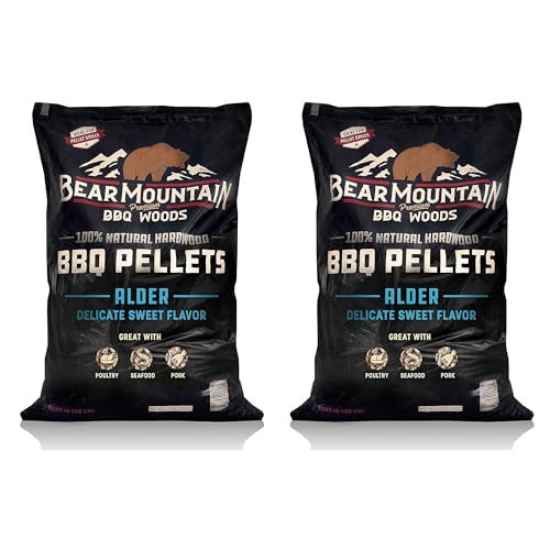 Bear Mountain Premium BBQ Woods All Natural Hardwood Pellets, Alder Wood 20 Pound Bag, Ideal for Pellet Smokers, Smoky Wood Fired Flavor (2 Pack)