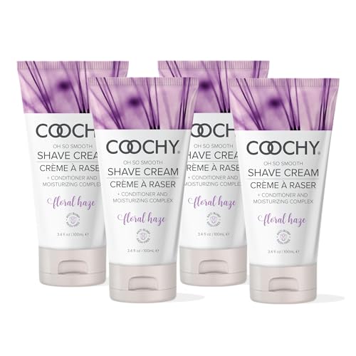 Coochy Shave Cream - Moisturizing Shave Lotion - Gentle Intimate Shaving Cream - For Bikini Area, Underarms, Legs & More - Rash-Free - Floral Haze - 3.4oz - 4 Pack Bundle