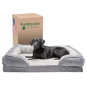 Furhaven Orthopedic Dog Bed for Large Dogs w/ Removable Bolsters & Washable Cover, For Dogs Up to 95 lbs – Plush & Velvet Waves Perfect Comfort Sofa – Granite Gray, Jumbo/XL