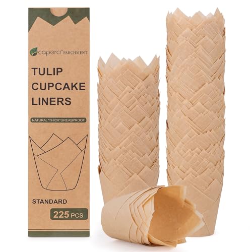 Caperci 225pcs Parchment Paper Tulip Cupcake Liners Muffin Cups for Baking