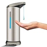 Bigmeda Dispensador Automático de Jabón de Acero Inoxidable, Dispensador de Desinfectante sin Contacto con Sensor de Infrarrojos, Interruptor Ajustable y Base Impermeable (Plata Cepillado)