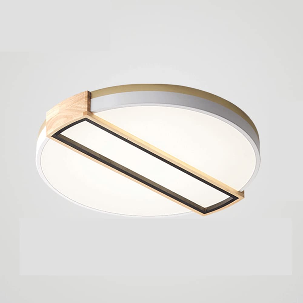Plafonnier LED bois dimmable rond pour salon et cuisine