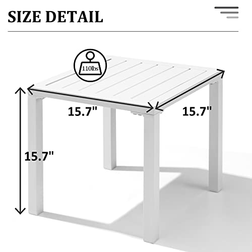 Vredhom Outdoor Aluminum Side Table, Patio End Table Small Square Coffee Table For Backyard,Pool, Indoor, Easy Maintenance & Weather Resistant,White #TOP4