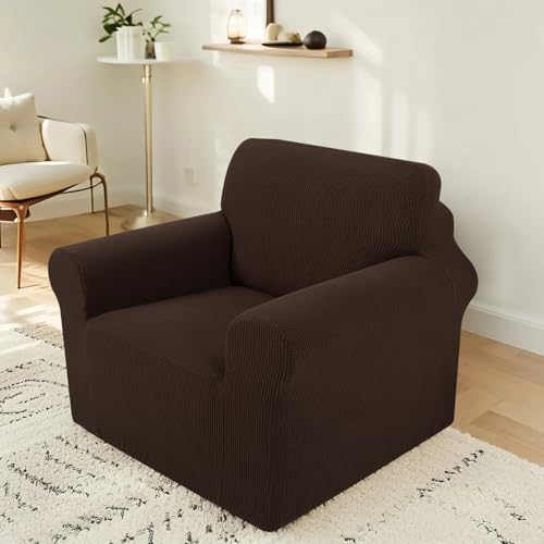 Luxshare Home Stretch Chair Cover Washable Sofa Slipcover Furniture Protector with Non Skid Foam and Elastic Bottom for Kids, Dog(Chair/Chocolate)