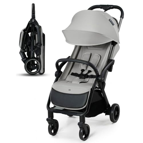 Kinderkraft APINO Poussette Canne, Ultra Légère, Pliable, Imperméable, Dès la naissance et jusqu'à 22 kg, Chargé du panier - extra 2 kg, Légère (7,5 kg), Réglable, Harnais 5 points, Gris