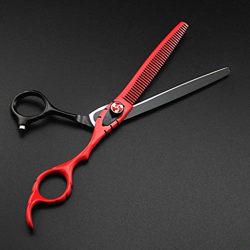 Tijeras de peluquería Profesionales de Acero Rojo de 7 Pulgadas para Cortar el Cabello. Juego de Tijeras de entresacar para barbería.
