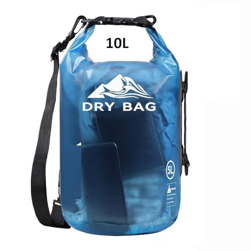 Image of 1 Compartment 10 Liter Transparent Ocan Bag Roll Top Transparent Storage Bag Lightweight Dry for Traveling, Swimming, Kayaking, Camping, Fishing Backpack (Transparent Blue)