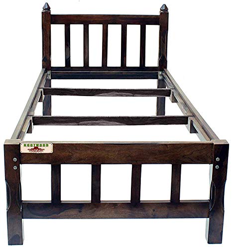 Image of A Beautiful Single Size Bed for Bedroom, Without Storage Bed sheesham Wood Bed Furniture, DIY(Do-It-Yourself) for Living Room, Polished | Finish (Dark Wlanut)