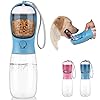 Kytely Dog Water Bottle, Portable Pet Water Bottle with Food Container,Leak Proof Puppy Water Dispenser with Drinking Feeder for Cat,Pets Outdoor Walking,Hiking,Puppy Essentials,Dog Stuff (19oz Blue)