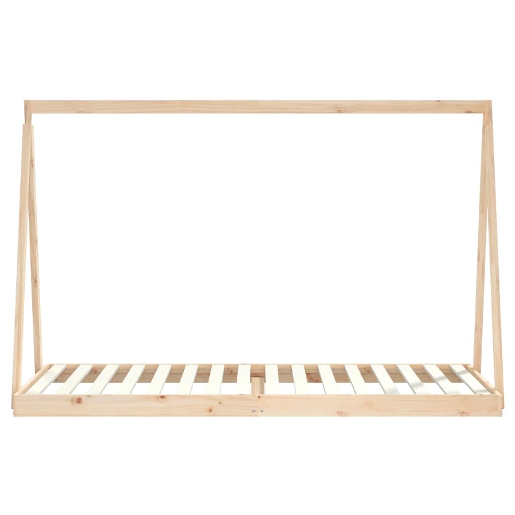 Kinderbett 90x200 cm Massivholz Kiefer Tipi-Bett Design mit Holzlatten, stabiles Gitterbett für Kinderzimmer, geeignet ab 4 Jahren, naturbelassenes Massivholz