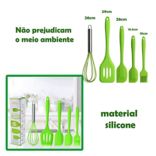 Kit Conjunto Utensílios De Cozinha 5 Peças Escumadeira, Espátulas, Pincel De Silicone Antiderrapante