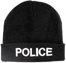 Black Police Beanie Hat 100% Acrylic Warm and Comfortable – Safety Identification – Made in France – Machine Washable – Unisex Slip-on Style