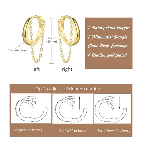 Gold Chain Earrings for Women, Minimalist Small Dangle Chain Huggie Hoop Earrings for Women4