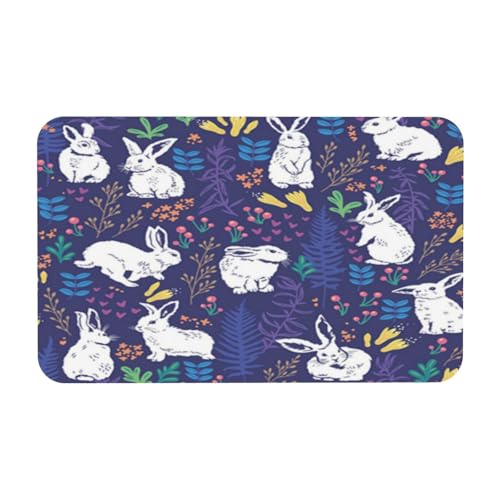 珪藻土のバスルームマット、洗える、滑り止め、吸収性、バスルーム、脱衣所、トイレ、キッチンに最適(ウサギの花柄と白いウサギ、イースターのウサギのベクトル、ヴィンテージ)